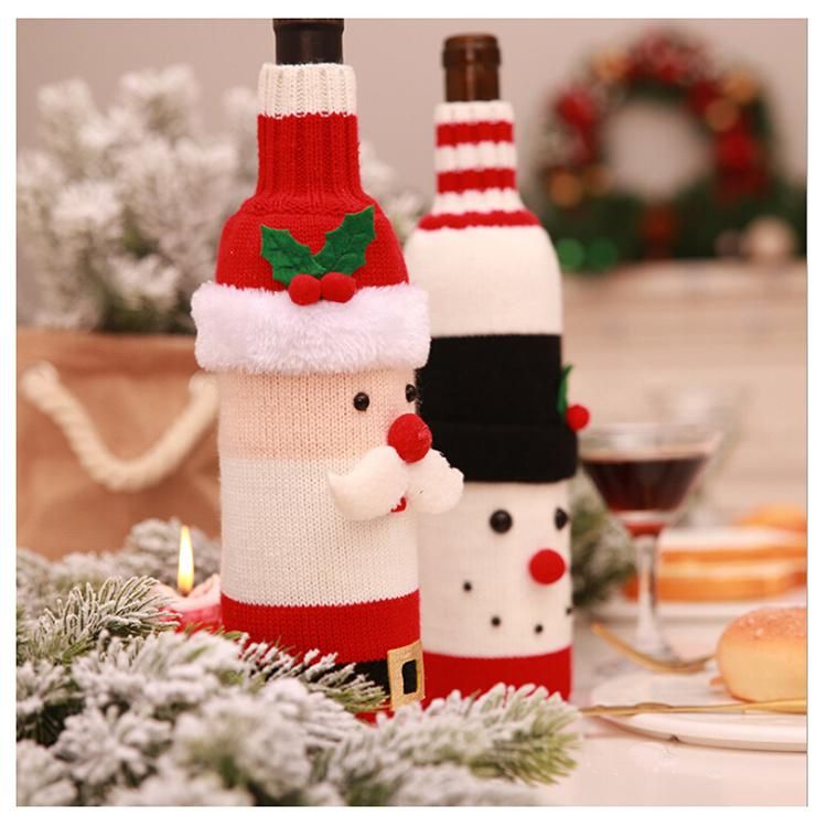 Wholesale Festival Party Gift Santa Claus Christmas Decoration for Home Novelty Knit Wine Bottle Cover