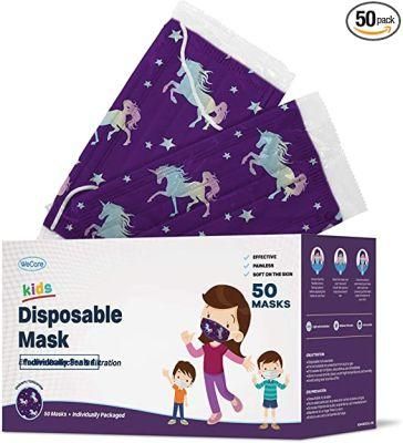 Disposable Face Masks for Kids, 50 Unicorn Masks, Individually Wrapped
