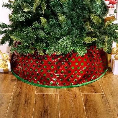 2020 New Christmas Decorations: Red Background, Green Dots, Beads, Christmas Tree Skirt, 48 Inch Christmas Tree Decoration