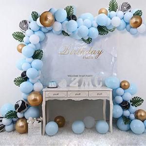 Blue Chrome Gold Agate Black Balloon Arch Set Birthday Party Background