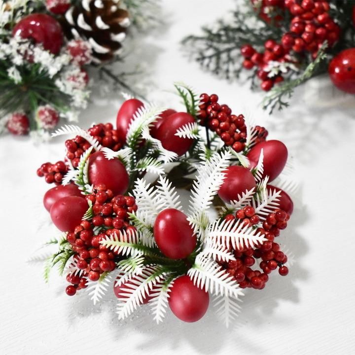 Christmas American Pine Cone Green Leaf Red Fruit Wreath Door Hanging Simulation Red Fruit Wreath Decoration