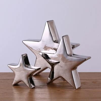 Home Decor Silver Star Ceramic Star Ornament for Christmas