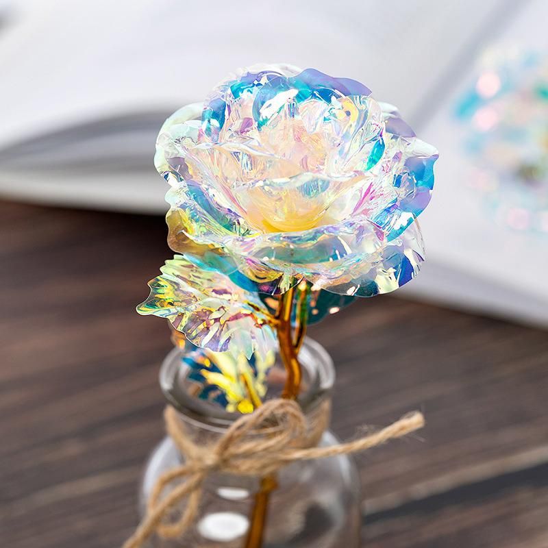 Rainbow Galaxy Rose Artificial Rose Starry Sky 24 Gold Plated Rose Gold Foil Rose Flowers Valentine′ Day Gift