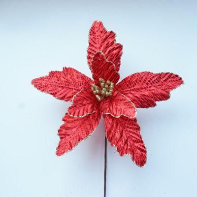 Christmas Glitter Poinsettia Bronzing Flannelette Gauze Flower for Tree Decoration