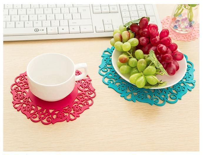 Silicone Table Heat Resistant Mat Cup Coffee Coaster Colorful Lace Flower Hollow Design Round Cushion Placemat Pad