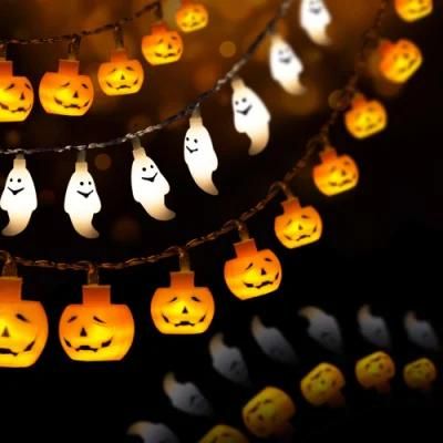 Halloween Decorations, 20FT 60 LED Orange Pumpkin String Lights White Ghost Holiday Lights for Battery Operated for Indoor Outdoor Decor