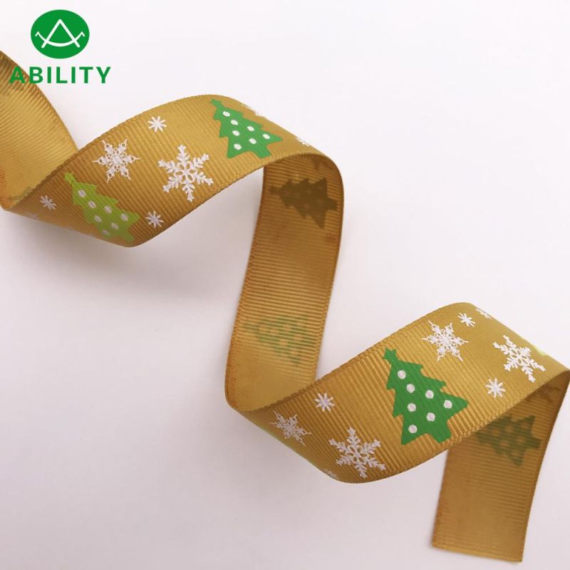 Custom Printing Christmas Polyester Ribbon Grosgrain Ribbon