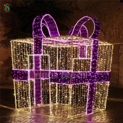 Large Outdoor Lighted up Decorative Christmas Golden Gift Box Lights