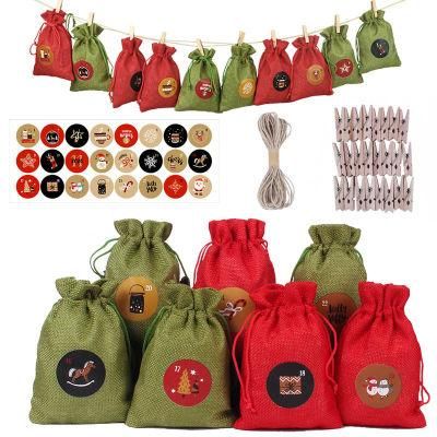 2021 Christmas Decorations 24 Christmas Advent Calendar Countdown Sets Cotton Drawstring Gift Bag
