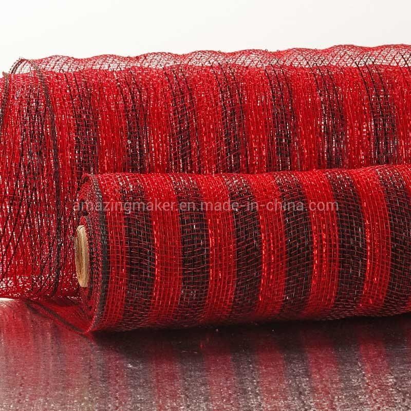 Fashion 0.75′′ Stripe Half-Solid Metallic 21′′ Deco Mesh for Wedding