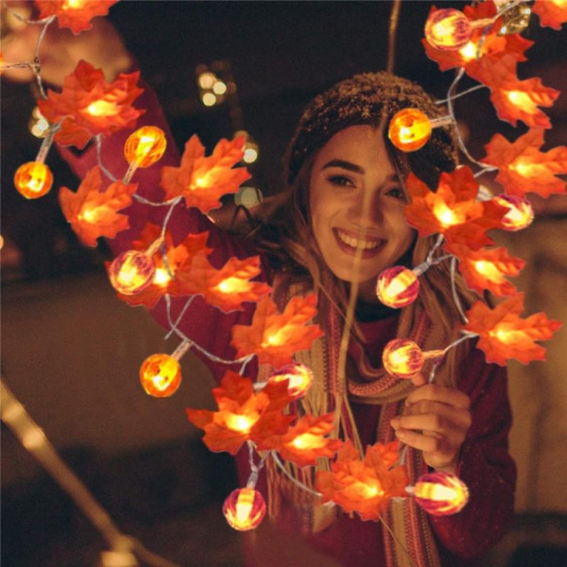 New LED Maple Leaf Pumpkin Lantern String Halloween Decoration Light