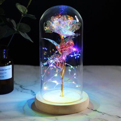 Factory Wholesale LED Lights Gold Foil Rose in Glass Dome Gold Foil Rose Glass Dome Galaxy Rose Glass Dome