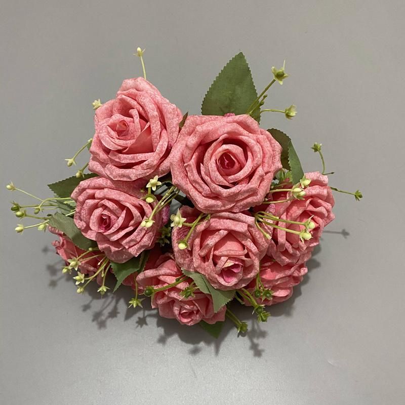 9 Heads Artificial Rose Bunches for Wedding Flower