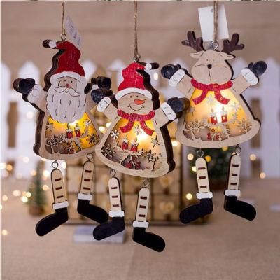 LED Light up Christmas Wooden Pendant Decoration