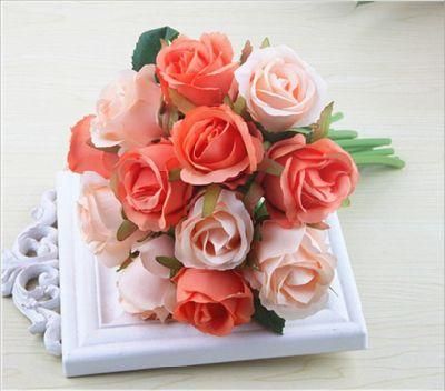 Artificial Plastic Fabric Roses Flowers 12 Heads Arrangement Silk Bouquet for Home Office Parties Bridal and Wedding Decoration