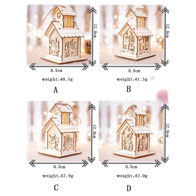 LED Light Wood House Elk Cute Christmas Tree Hanging Ornaments