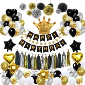Amazon Hot Selling Black Gold Balloon Banner Birthday Decorations Balloons