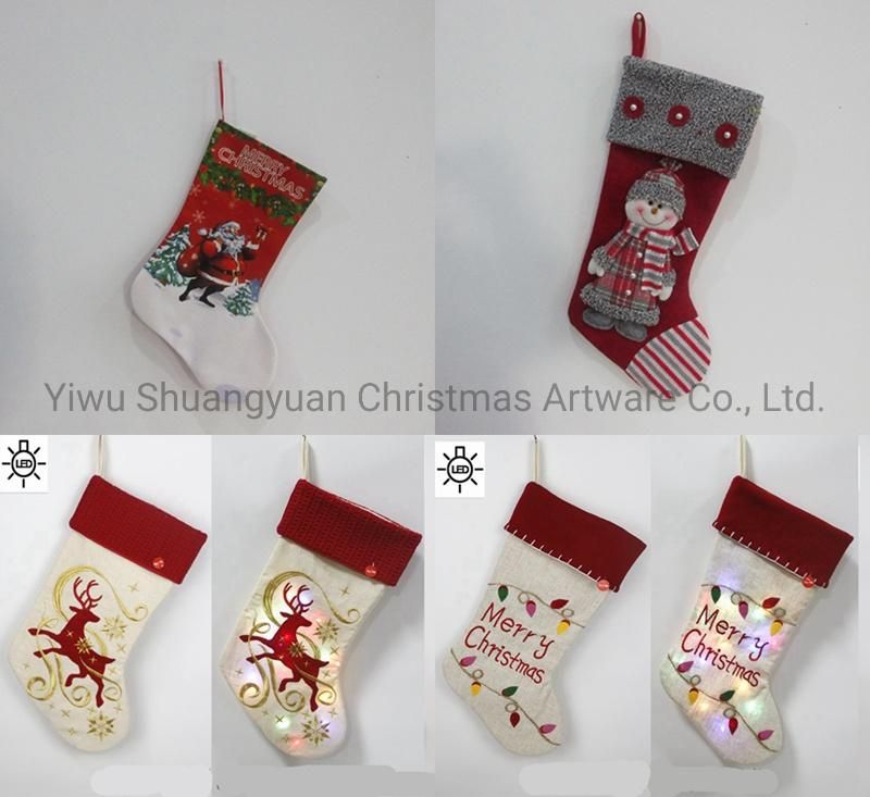 Christmas Stocking with Light for Holiday Wedding Party Decoration Supplies Hook Ornament Craft Gifts