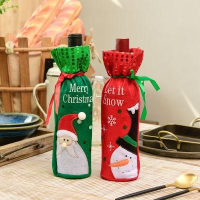 Christmas Decoration Supplies Creative Embroidery Old Man Snowman Christmas Wine Bottle Set Gift Bag Sequin Wine Bottle Set