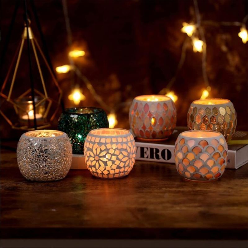 High Quality Handmade Cracked Glass Candle Jar Multi-Color Tealight Holders