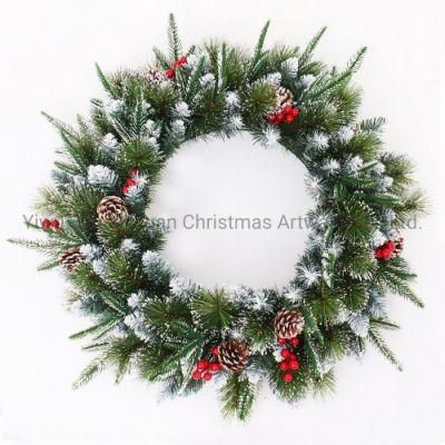 60cm PVC Artificial Christmas Wreath with Flower Leaf Pinecone Red Berry