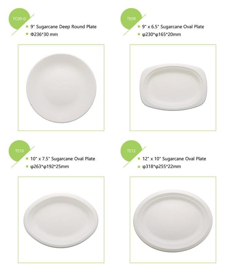 100% Biodegradable Sugarcane Bagasse 3 Compartment Divided Dinnerware