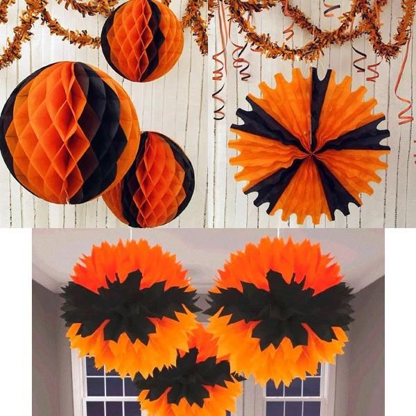 White Black Halloween Decorations Paper POM Poms Lanterns