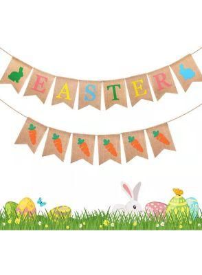 Easter Day Happy Birthday Party Printed Banner Jute Burlap Party Bunting Flag