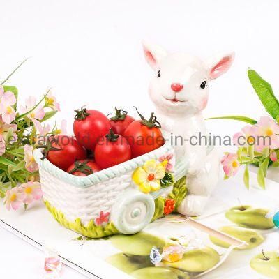 Ceramic Bunny Spring Easter Gift Home Snack Basket Rabbit Candy Dessert Fruit Basket