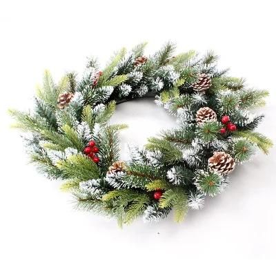 Xo2128MW Special Artificial Green Wreath Plant Christmas PVC PE Pine Needle 60cm Wreath with Pine Cones for Door Decoration