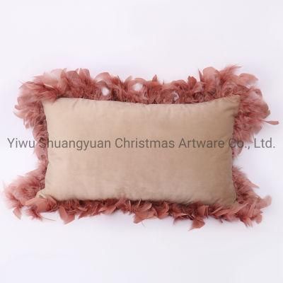 New Design Christmas Bolster Pillow with Feather for Holiday Wedding Party Home Decoration Hook Ornament Craft Gifts