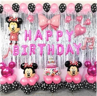 Polka Dots Pink Bow Balloon Mouse Balloons Set Minni Pink Theme Birthday Party Decorations Supplies Including Silver Backdrops