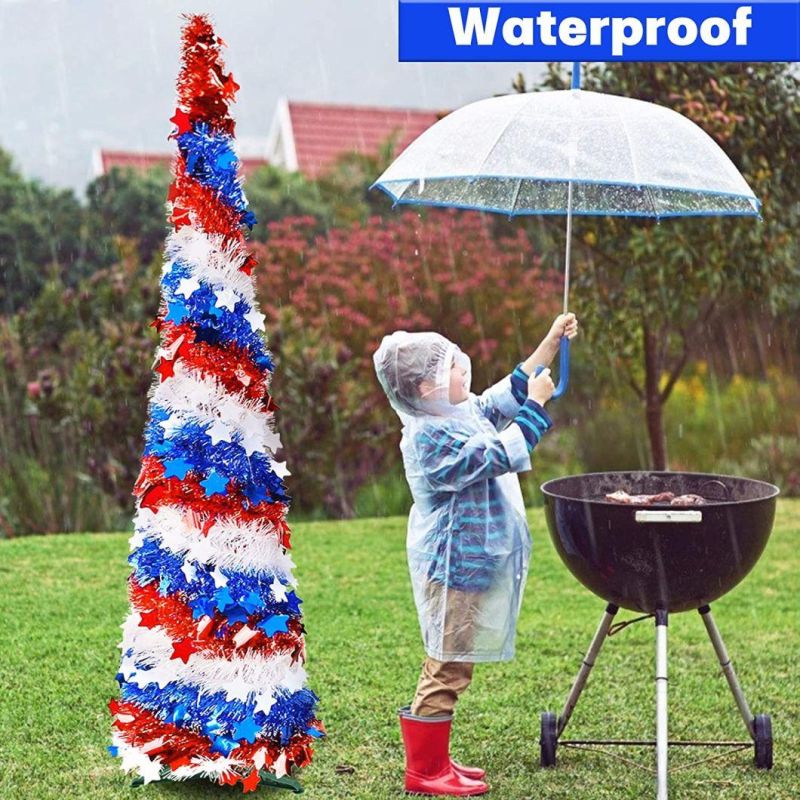 Red White Blue Tinsel Tree for Independence Day Decoration, Pop up Pencil Tree, Collapsible Christmas Tree for Indoor Outdoor Home Party Supplies