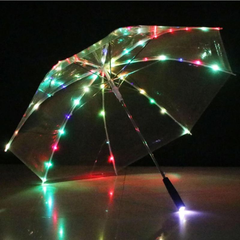 LED Luminous Transparent Umbrella with Flashlight