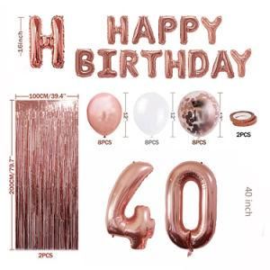 40 Years Old Birthday Party Balloon Letter Confetti Rose Gold Rain Curtain