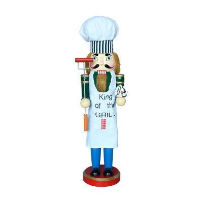 Grillmaster 15 Inch Traditional Wooden Nutcracker, Festive Christmas Decor for Shelves and Tables