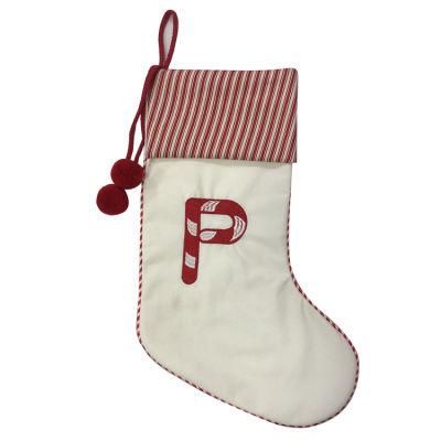 20 Inches Super Soft Plush Monogram Christmas Stockings Xmas Rustic Personalized Stocking Embroidered Letter Decoration for Decor (P-W)