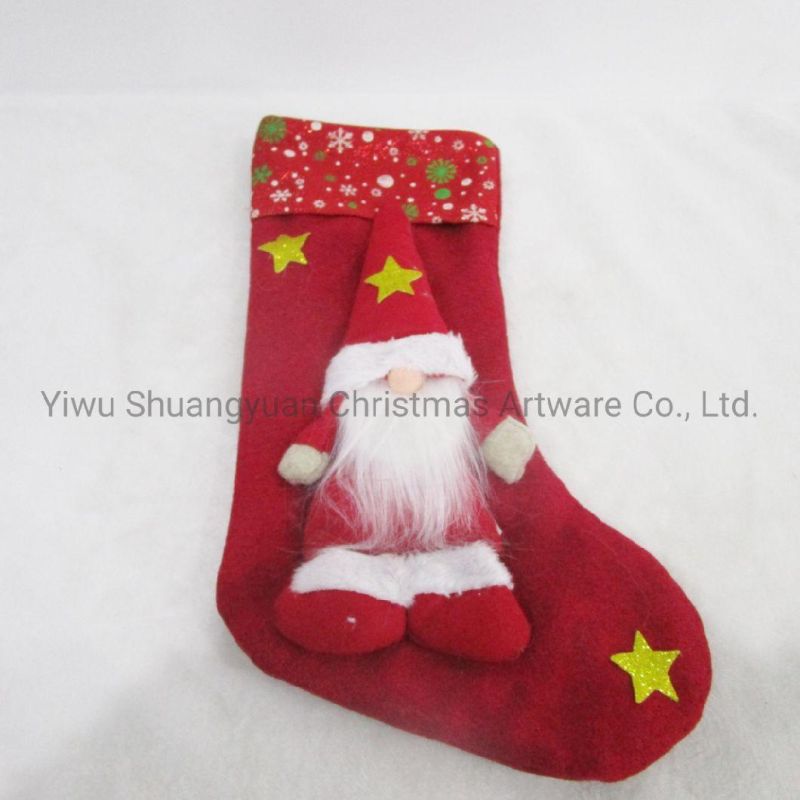 Christmas Stocking with Santa Deer for Holiday Wedding Party Decoration Hook Ornament Craft Gifts