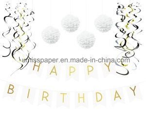 Umiss Happy Birthday Bunting Poms Swirls Birthday Decorations Party Supplies