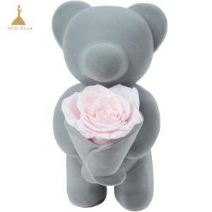 Everlasting Pink Flower Rose Bear for Birthday Graduation Wedding