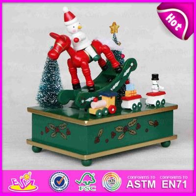 2015 Christmas Decoration Wooden Carousel Music Box, Hand Crank Music Box Movement, Latest Christmas Carousel Decoration W07b014A