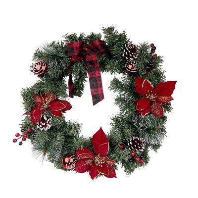 Hot Sale PVC Pine Needle Christmas Outdoor Light up Wreaths
