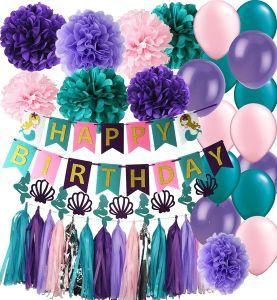 Umiss Paper Mermaid Happy Birthday Banner Tassel Garland Decoration for Party