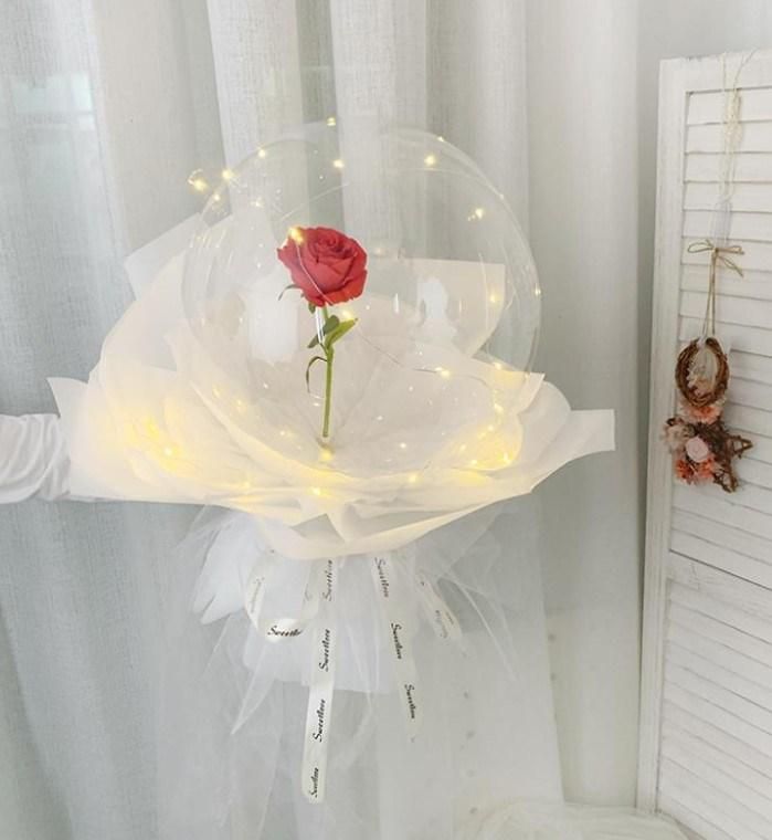 New Hot Sale LED Luminous Balloon Transparent Bobo Balloon Rose Bouquet for Valentines Day Gift