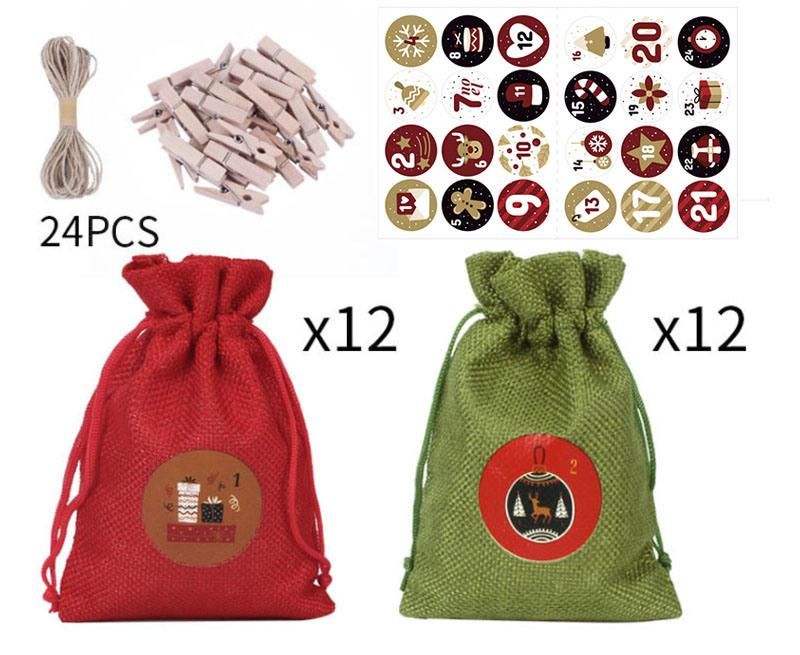 2021 Christmas Decorations 24 Christmas Advent Calendar Countdown Sets Cotton Drawstring Gift Bag