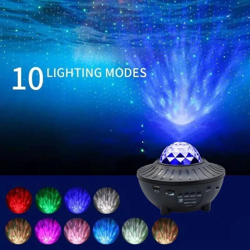 Custom Logo USB LED Star Night Light Music Starry Water Wave LED Projector Light Bluetooth Projector Sound-Activated Projector Light Decor