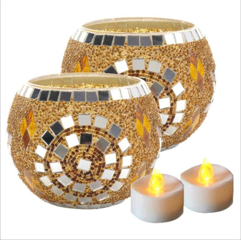 High Quality Handmade Cracked Glass Candle Jar Multi-Color Tealight Holders