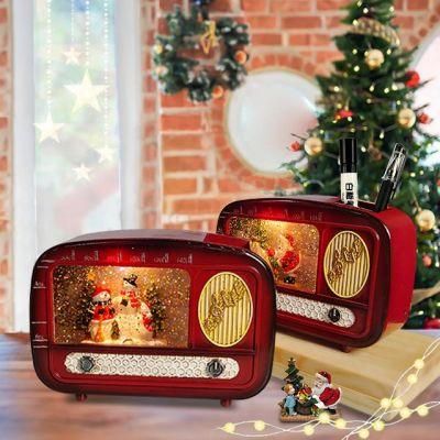 Creative Lighted Musical Spinning Water Snowman Snow Globe Retro Radio Christmas Table Decoration