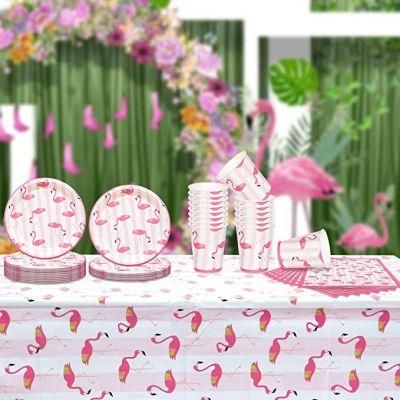 Flamingo Party Supplies Tableware Set for 16 with Tablecloth