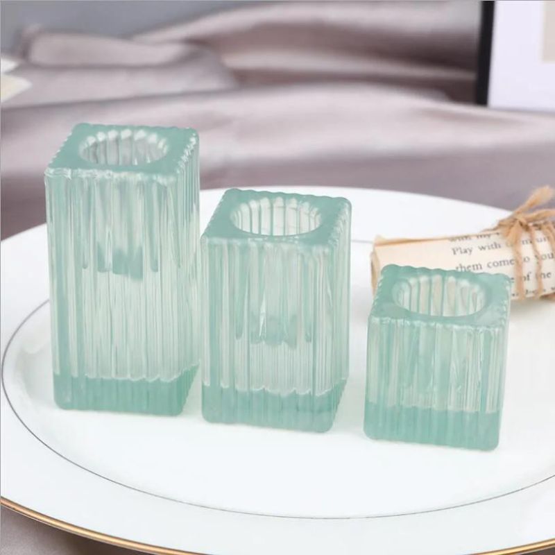 Crystal Clear Square Glass Pillar Tealight Holder for Wedding Home Decoration Centerpiece